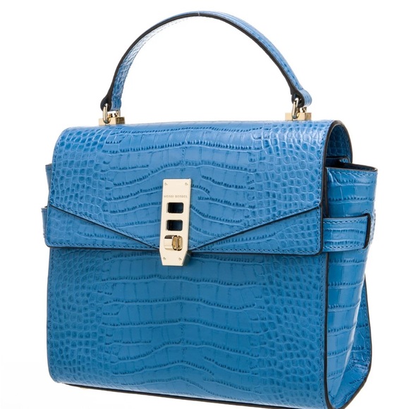 Henri Bendel Blue Crocodile Embossed Handbag - Picture 1 of 6